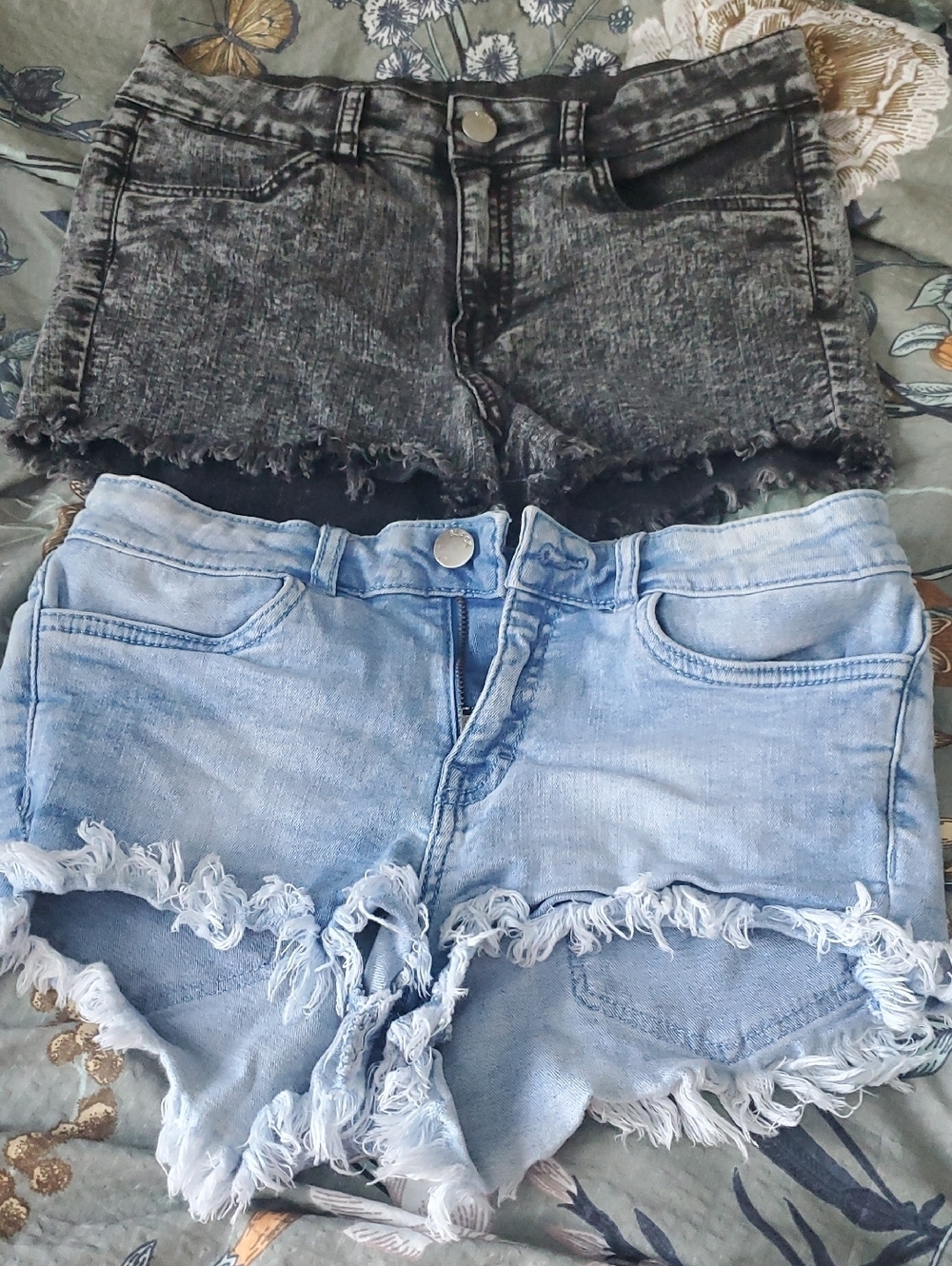 H&M Black and Light Blue Frayed Denim Shorts Duo